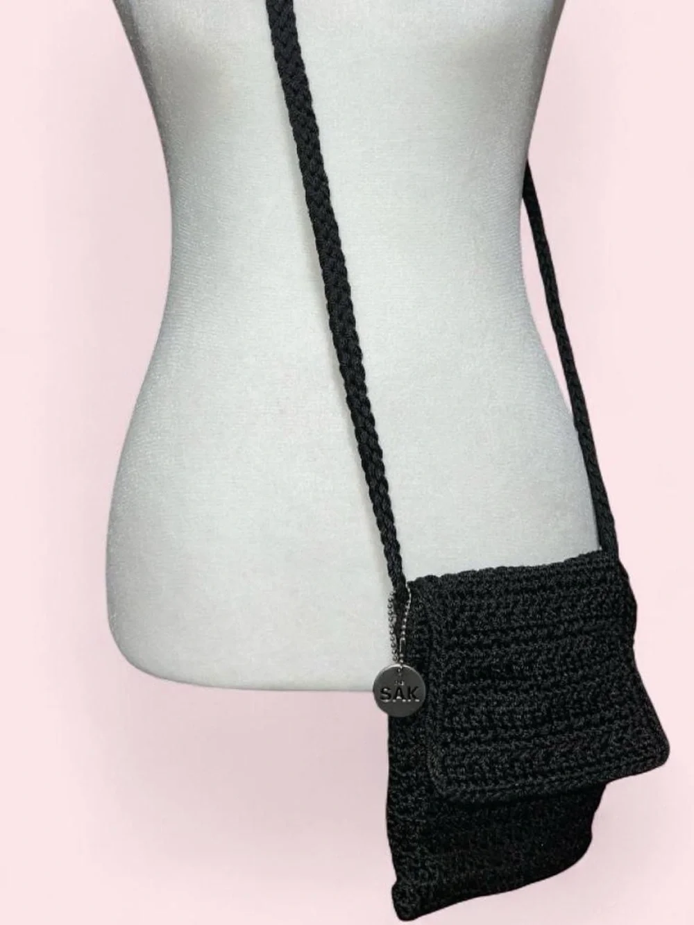 The Sak Black Crochet Crossbody with Braided Strap